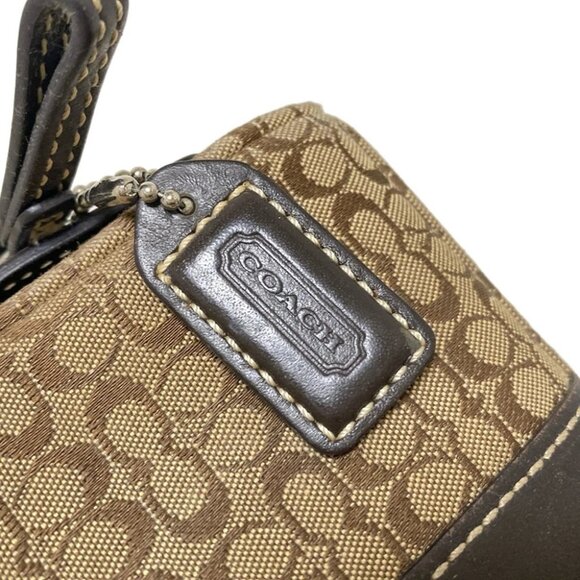 Auth COACH Mini Signature - Dark Brown Beige Jacquard Leather Pouch - Picture 5 of 11